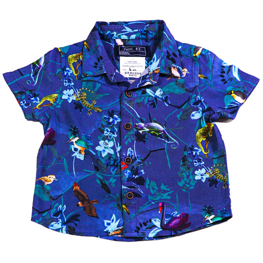 Cotton hawaii style bird print shirt with short sleeves