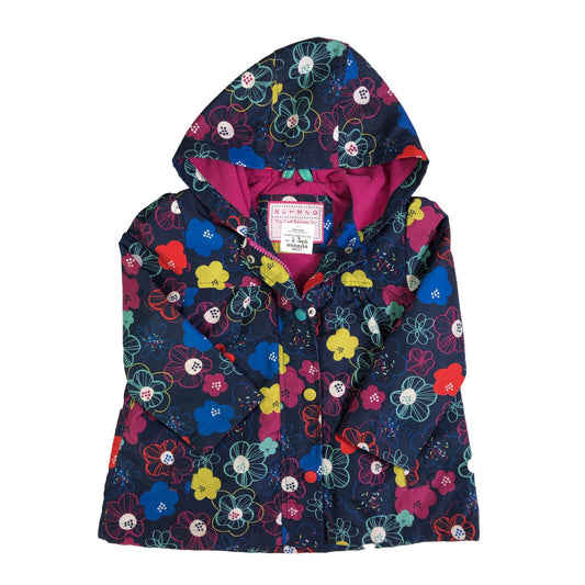 Waterproof multicoloured flower design coat with fleece lined hood