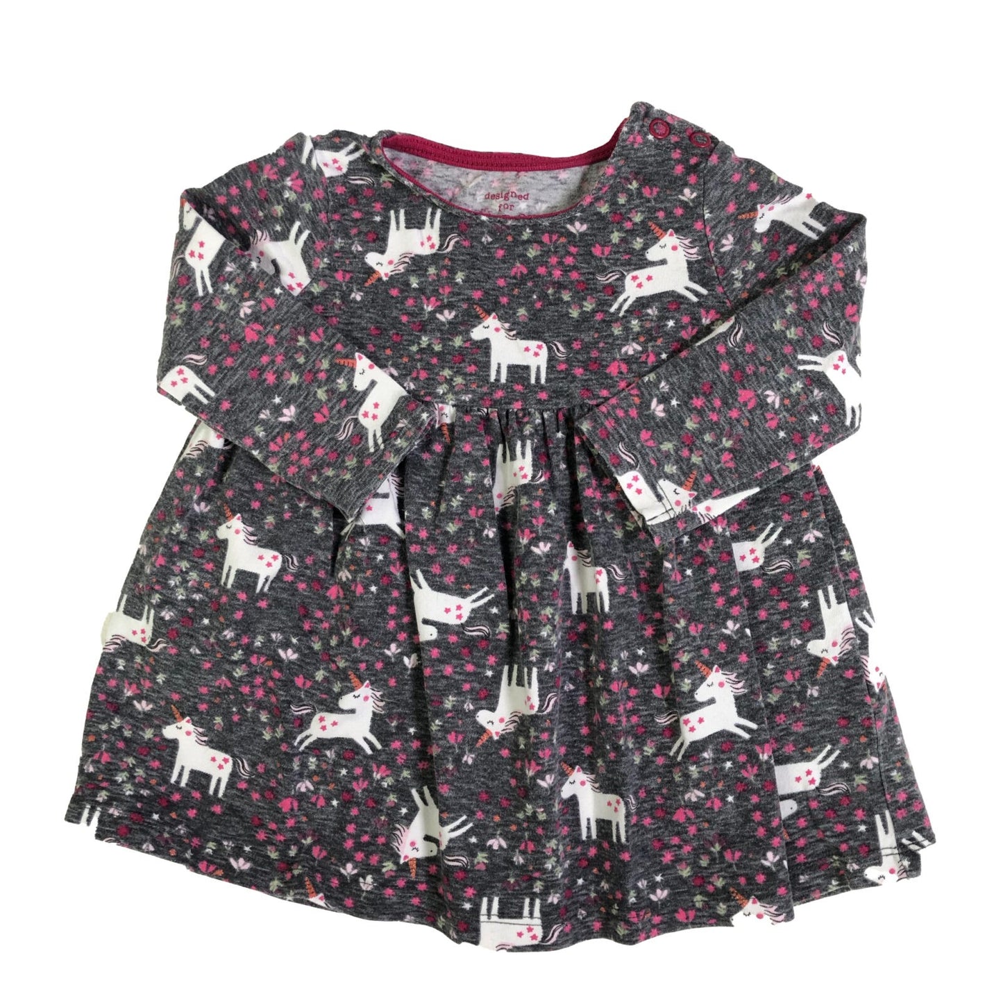 Cotton jersey dress with dancing unicorns print