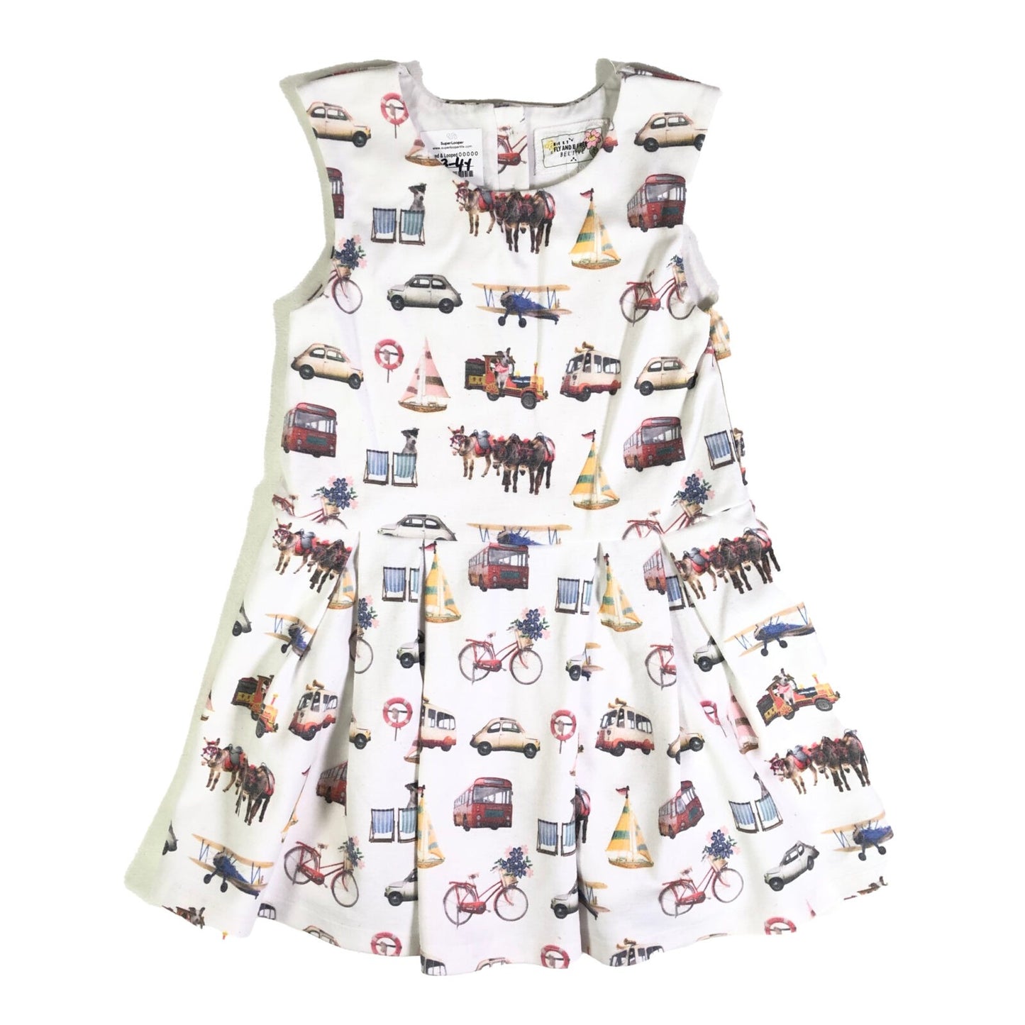 Polyester & cotton dress with modes of transport prints