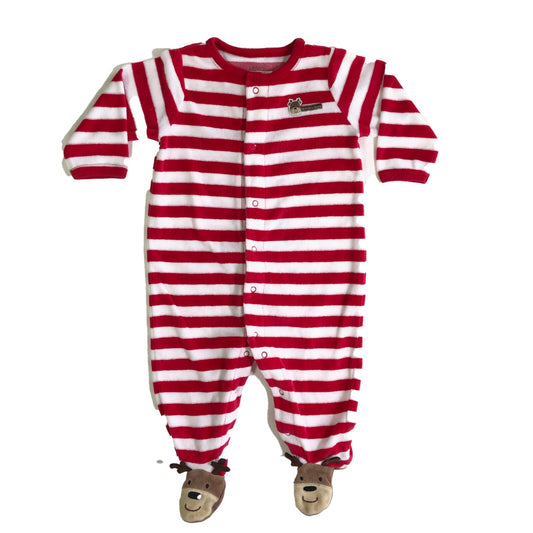 Cotton and polyester velour christmas sleepsuit with appliqué raindeer on back